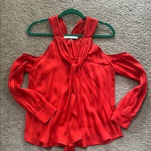 Red Pleated Cut-Out Blouse